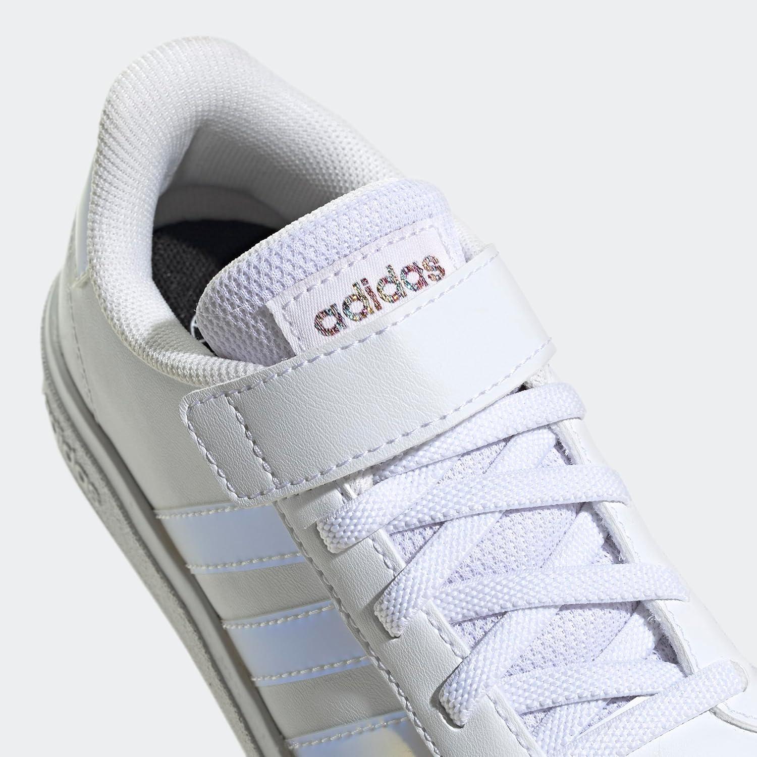 imageadidas Kids Grand Court 20 Elastic Lace ampamp Strap ShoesFtwr WhiteIridescentFtwr White Elastic