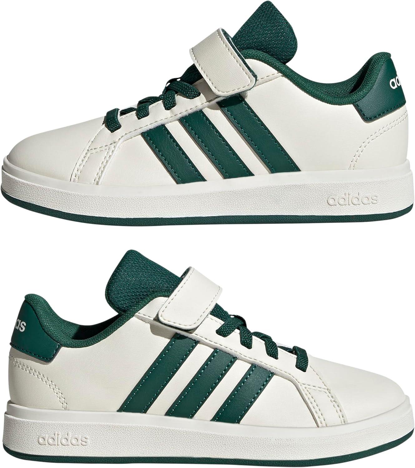 imageadidas Kids Grand Court 20 Elastic Lace ampamp Strap ShoesOff WhiteCollegiate GreenBlack