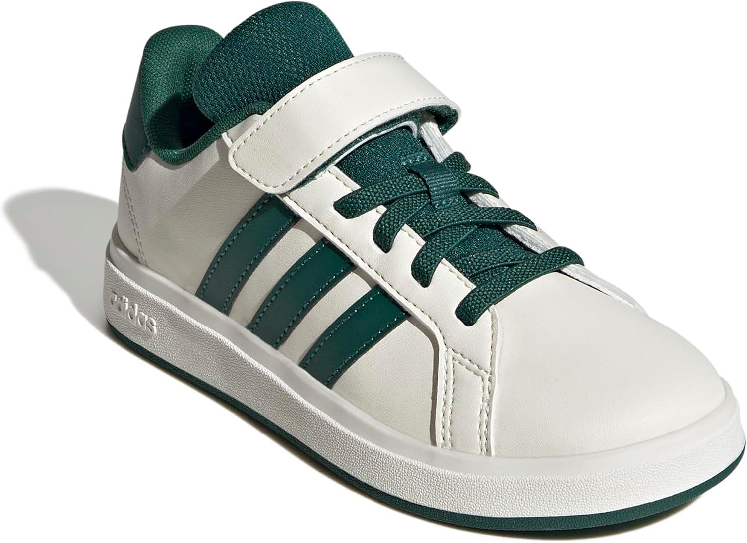 imageadidas Kids Grand Court 20 Elastic Lace ampamp Strap ShoesOff WhiteCollegiate GreenBlack