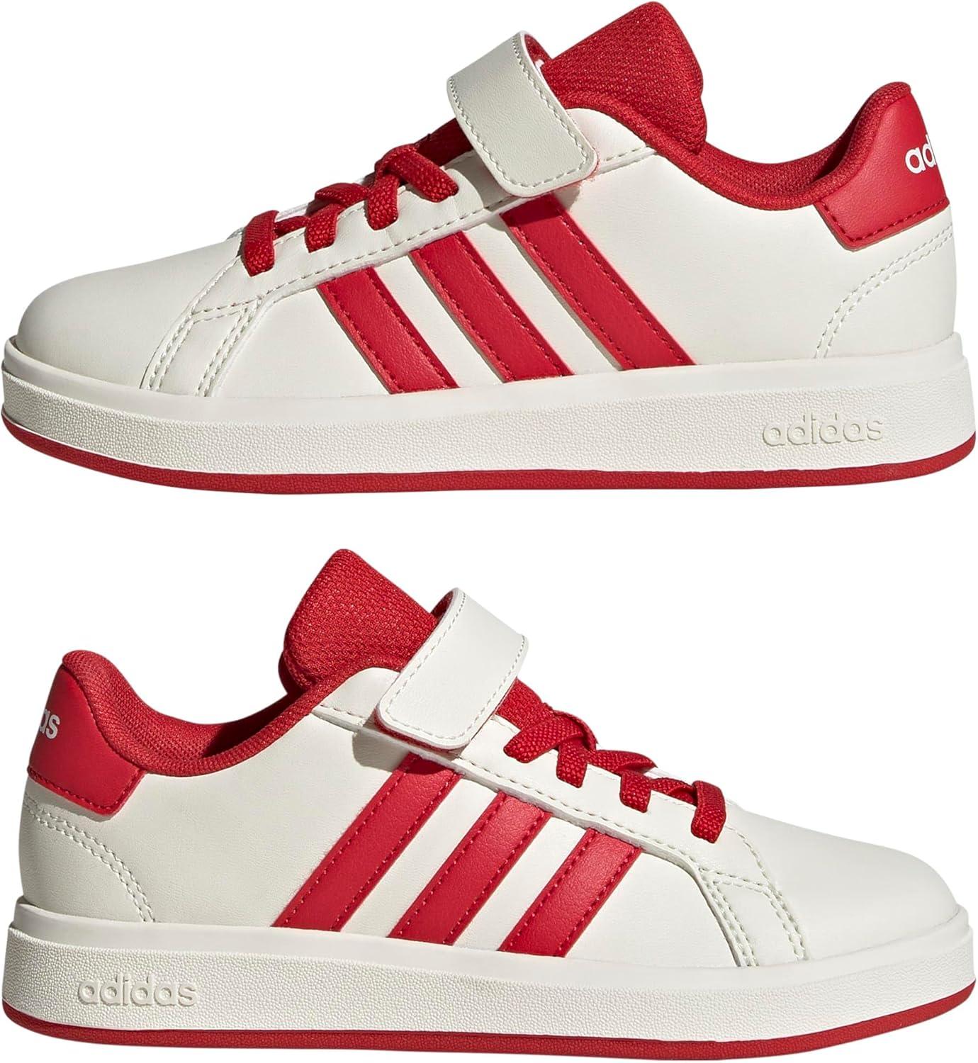 imageadidas Kids Grand Court 20 Elastic Lace ampamp Strap ShoesOff WhiteCollegiate RedBlack