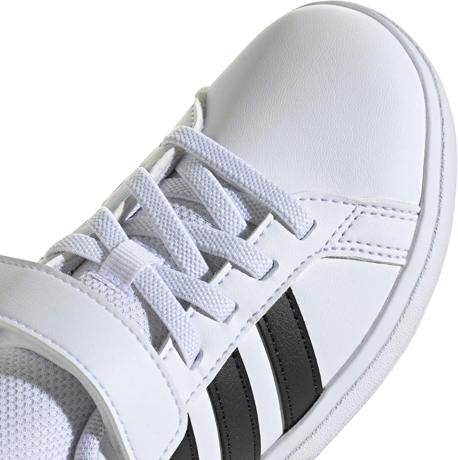 imageadidas Kids Grand Court 20 Elastic Lace ampamp Strap ShoesWhiteBlackWhite