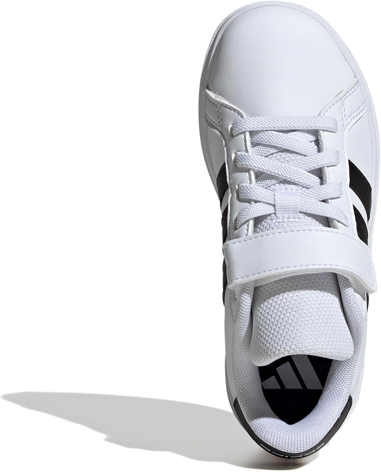 imageadidas Kids Grand Court 20 Elastic Lace ampamp Strap ShoesWhiteBlackWhite