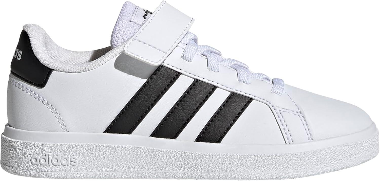 imageadidas Kids Grand Court 20 Elastic Lace ampamp Strap ShoesWhiteCore BlackCore Black