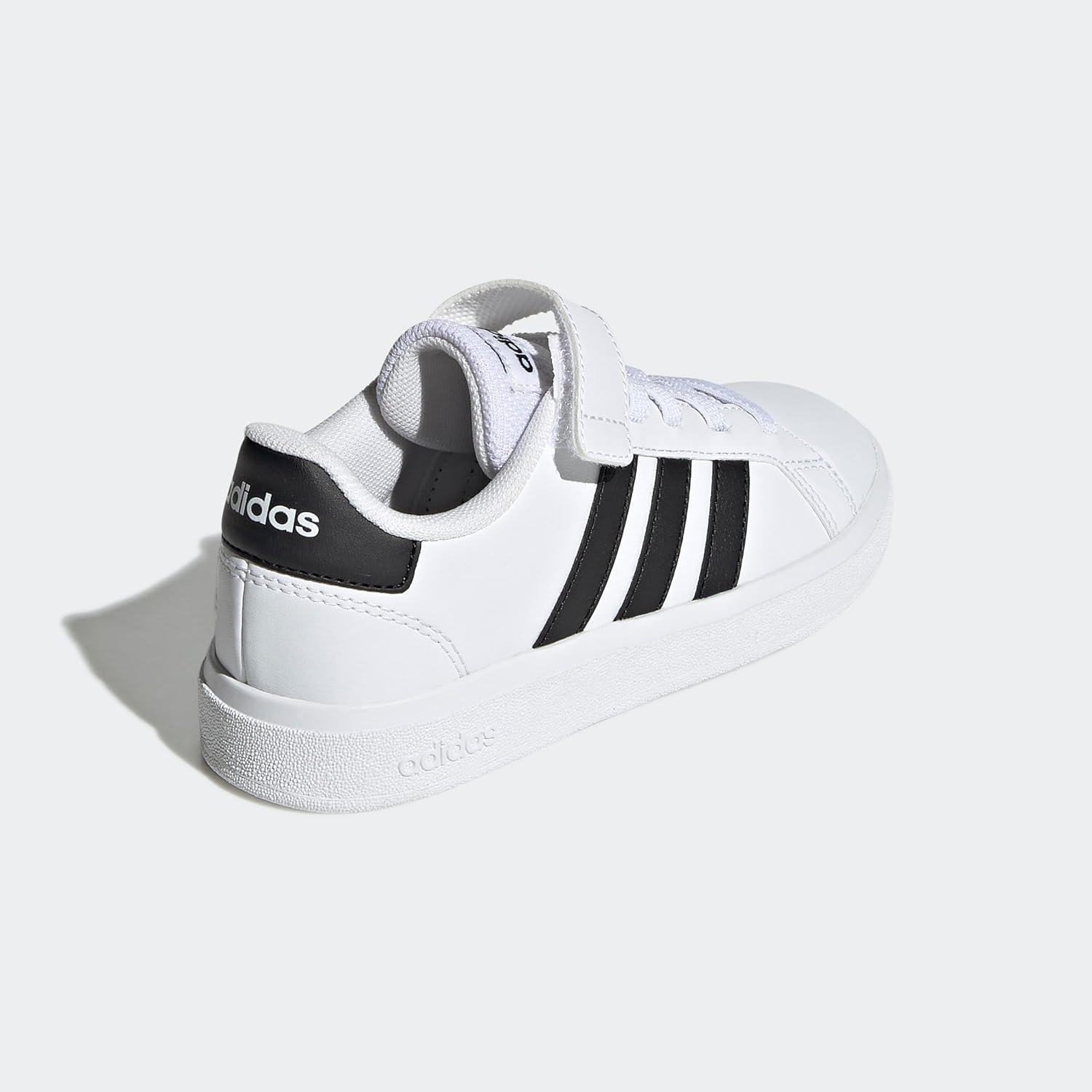 imageadidas Kids Grand Court 20 Elastic Lace ampamp Strap ShoesWhiteCore BlackCore Black