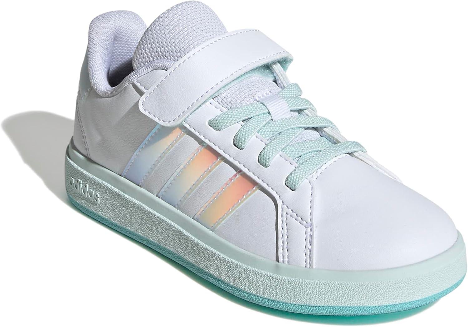 imageadidas Kids Grand Court 20 Elastic Lace ampamp Strap ShoesWhiteIridescentHalo Mint