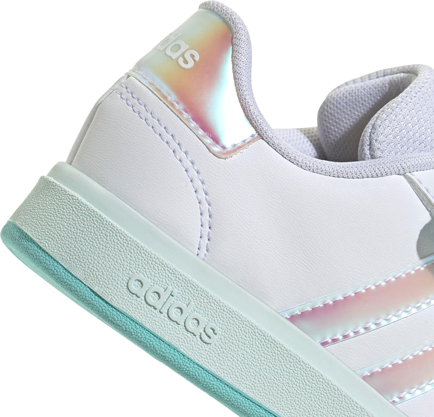 imageadidas Kids Grand Court 20 Elastic Lace ampamp Strap ShoesWhiteIridescentHalo Mint
