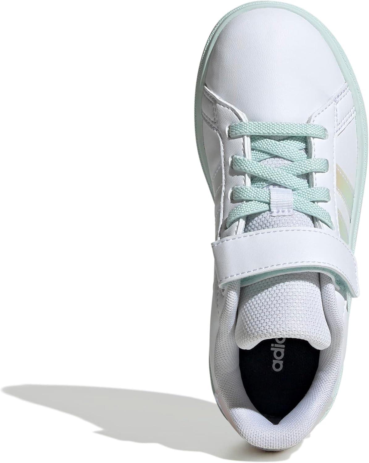 imageadidas Kids Grand Court 20 Elastic Lace ampamp Strap ShoesWhiteIridescentHalo Mint