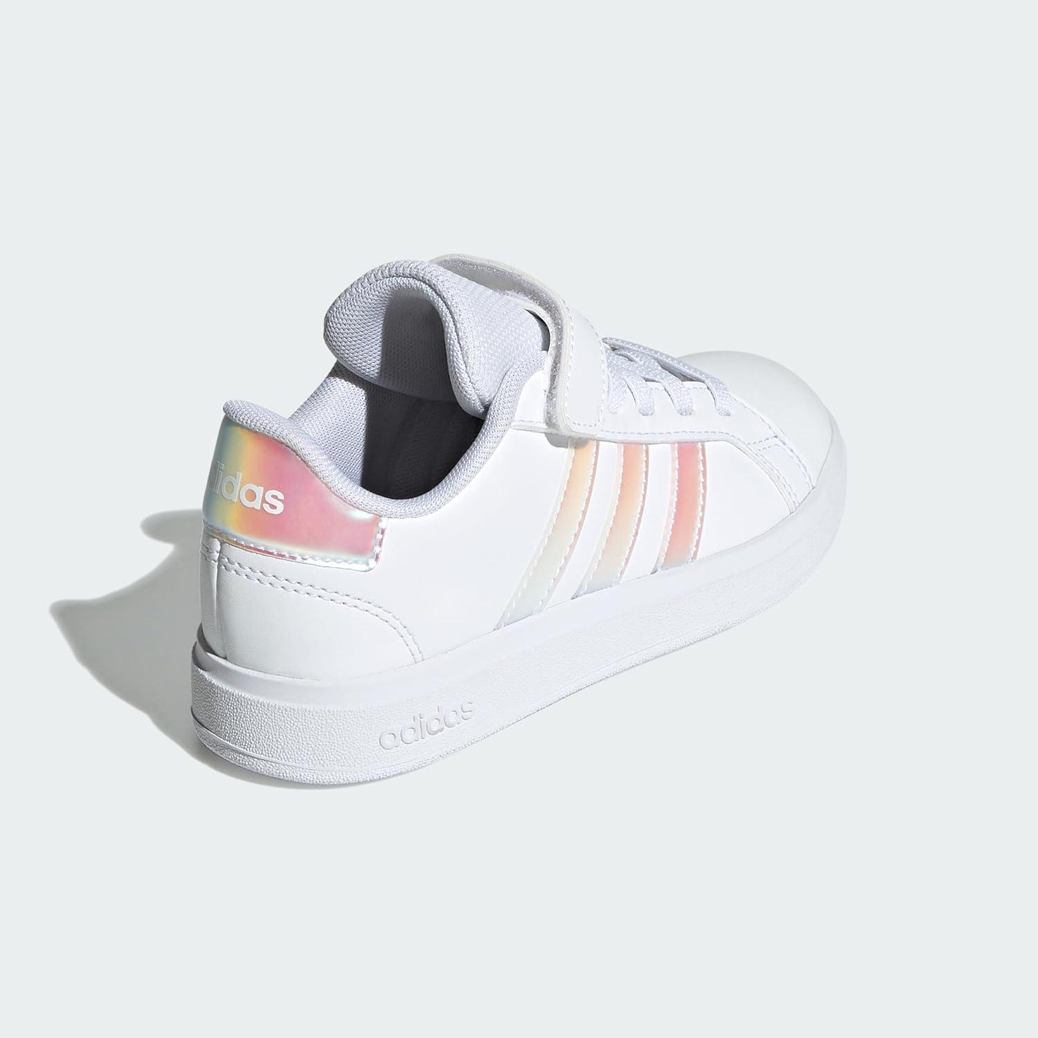 imageadidas Kids Grand Court 20 Elastic Lace ampamp Strap ShoesWhiteIridescentWhite