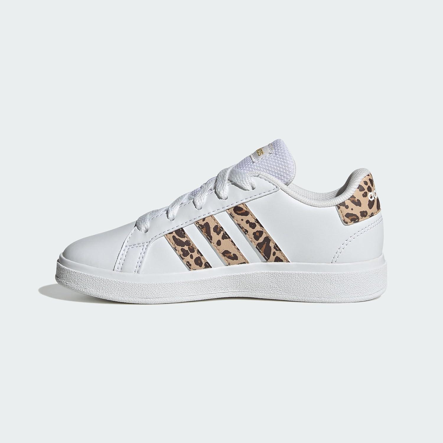 imageadidas Kids Grand Court 20 Elastic Lace ampamp Strap ShoesWhiteMagic BeigeMatte Gold