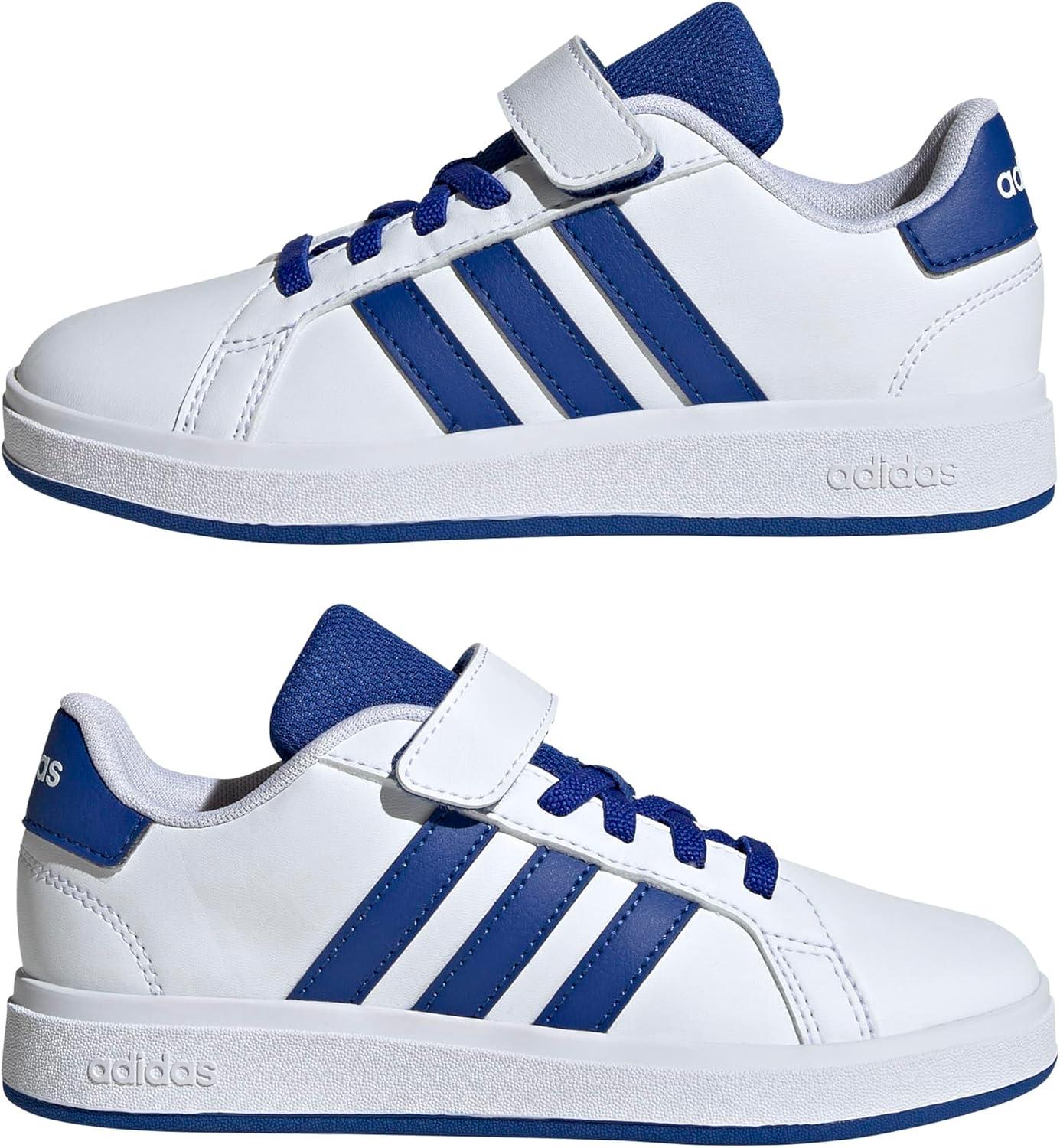 imageadidas Kids Grand Court 20 Elastic Lace ampamp Strap ShoesWhiteTeam Royal BlueBlack