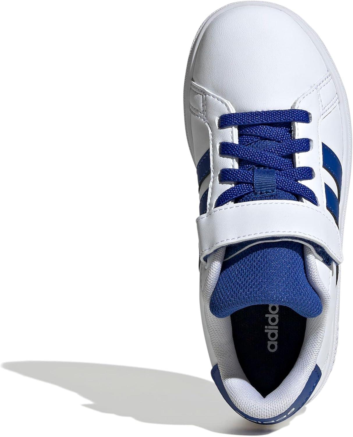 imageadidas Kids Grand Court 20 Elastic Lace ampamp Strap ShoesWhiteTeam Royal BlueBlack