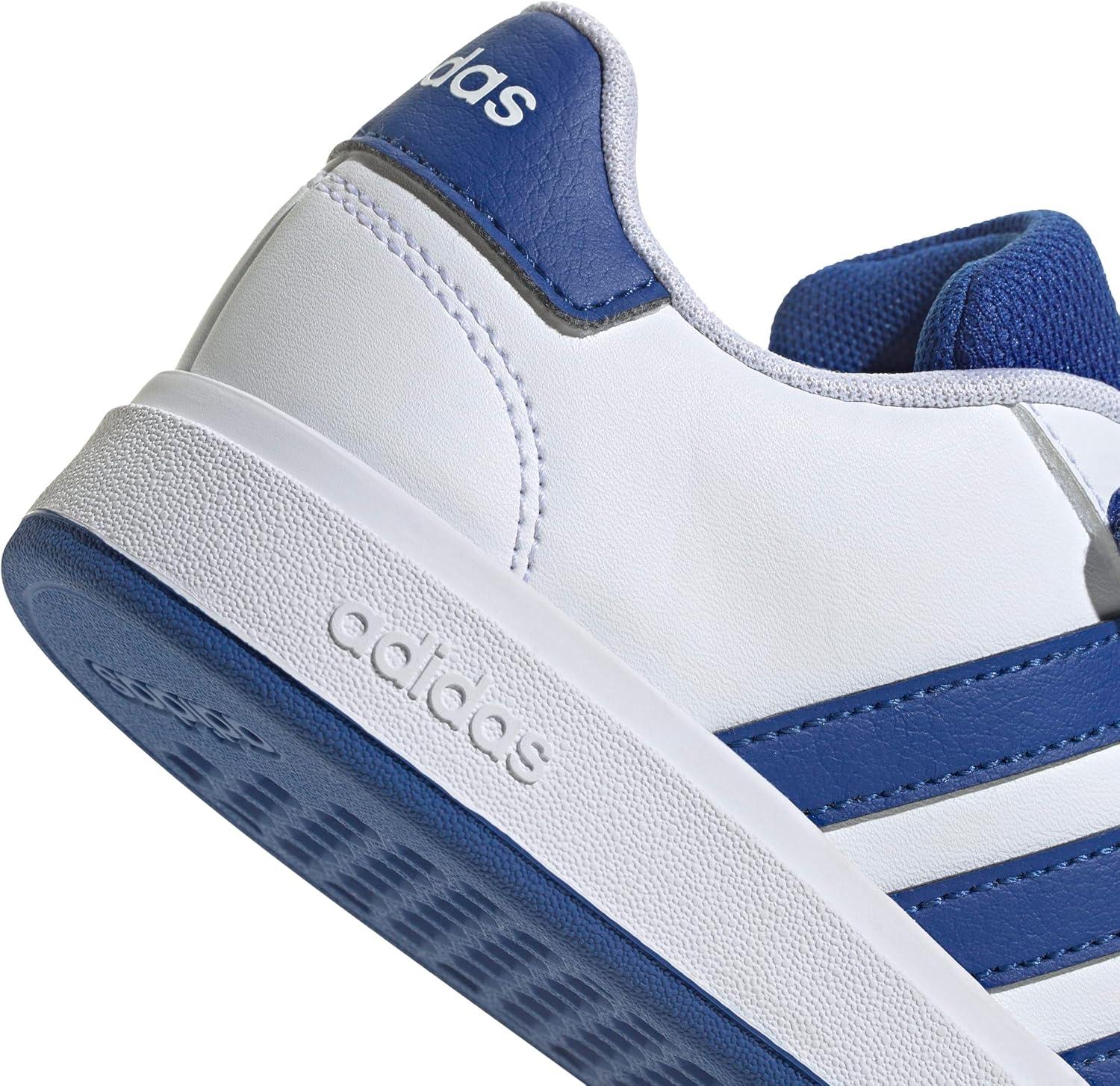 imageadidas Kids Grand Court 20 Elastic Lace ampamp Strap ShoesWhiteTeam Royal BlueBlack