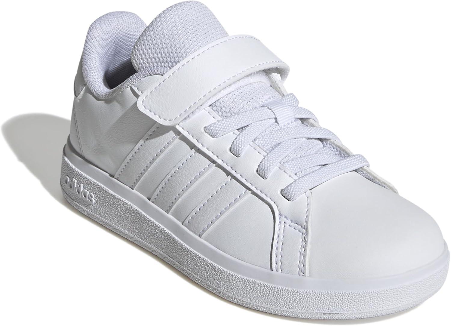 imageadidas Kids Grand Court 20 Elastic Lace ampamp Strap ShoesWhiteWhiteGrey