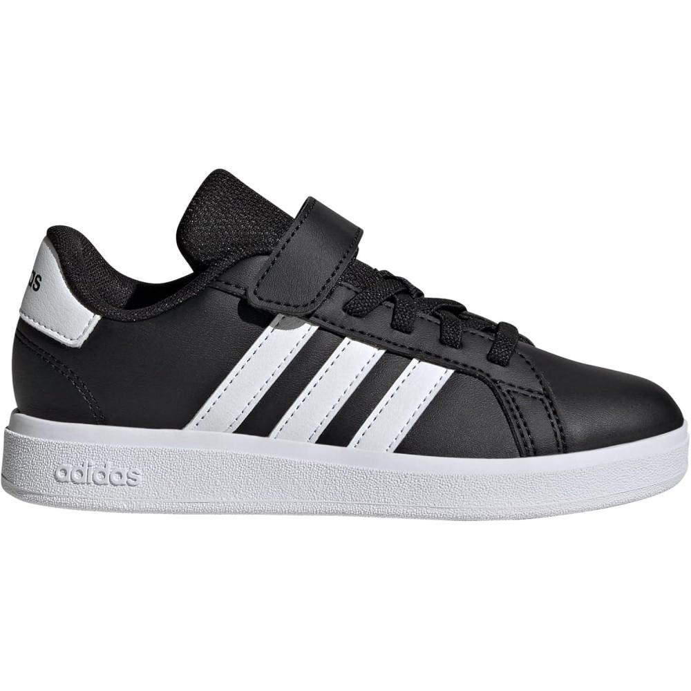 imageadidas Kids Grand Court 20 Elastic Lace ampamp Strap ShoesBlackWhiteBlack