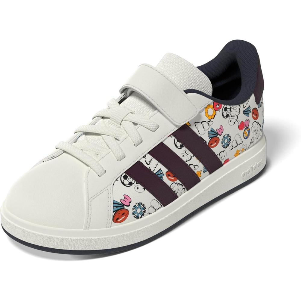 imageadidas Kids Grand Court 20 Elastic Lace ampamp Strap ShoesCloud WhiteAurora RubyInk