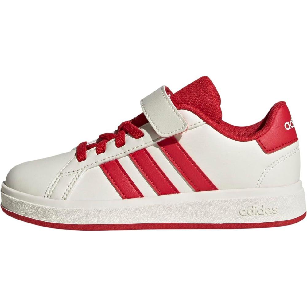 imageadidas Kids Grand Court 20 Elastic Lace ampamp Strap ShoesOff WhiteCollegiate RedBlack
