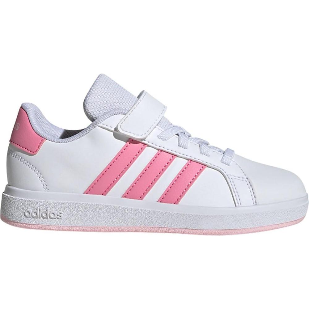 imageadidas Kids Grand Court 20 Elastic Lace ampamp Strap ShoesWhiteBliss PinkClear Pink