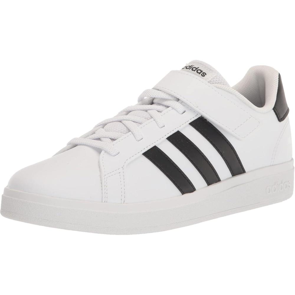 imageadidas Kids Grand Court 20 Elastic Lace ampamp Strap ShoesWhiteCore BlackCore Black