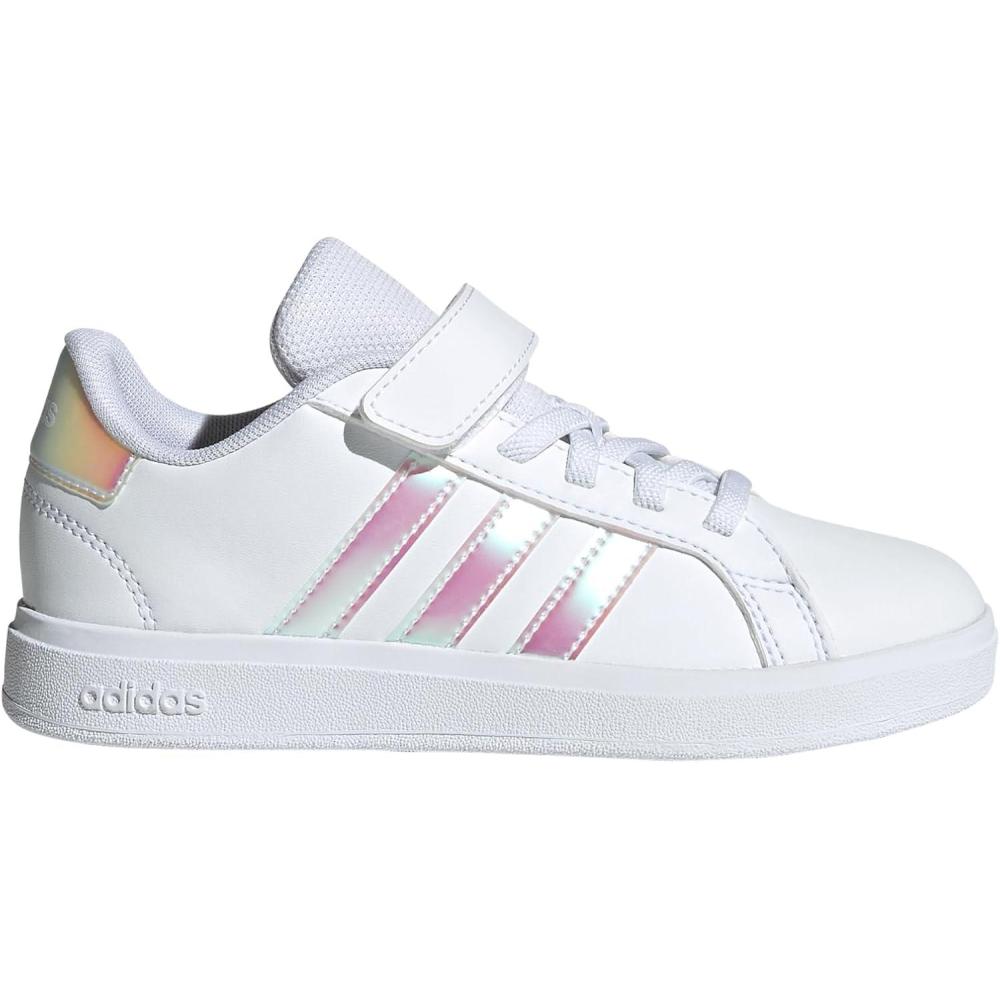 imageadidas Kids Grand Court 20 Elastic Lace ampamp Strap ShoesWhiteIridescentWhite