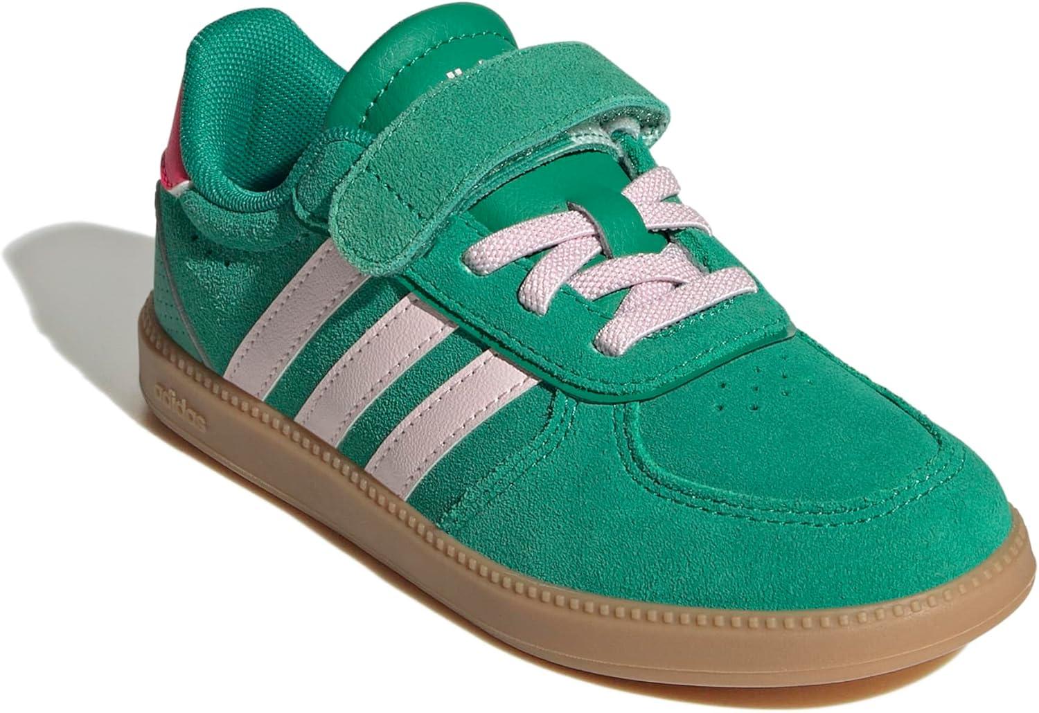 imageadidas UnisexChild Breaknet Sleek Elastic Lace ampamp StrapCourt GreenClear PinkLucid Pink