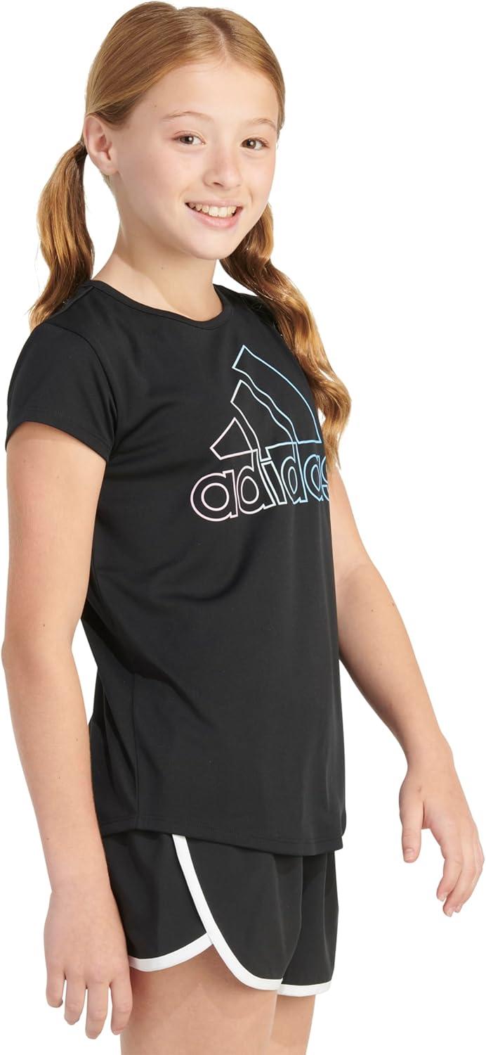 imageAdidas Girls Short Sleeve Cotton Scoop Neck Tee TShirtBlack With Multicolor