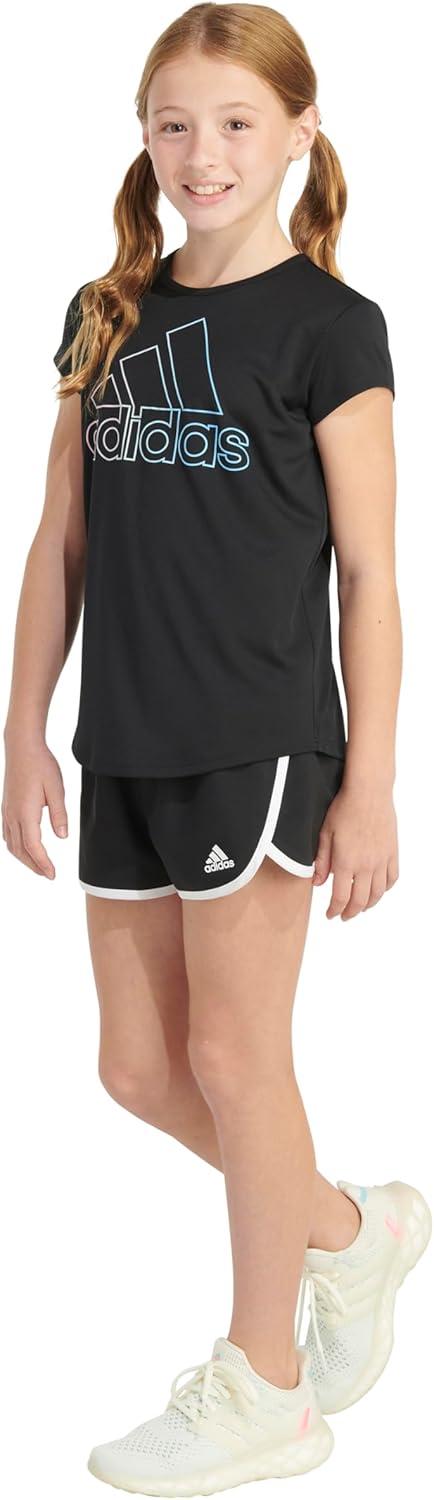 imageAdidas Girls Short Sleeve Cotton Scoop Neck Tee TShirtBlack With Multicolor