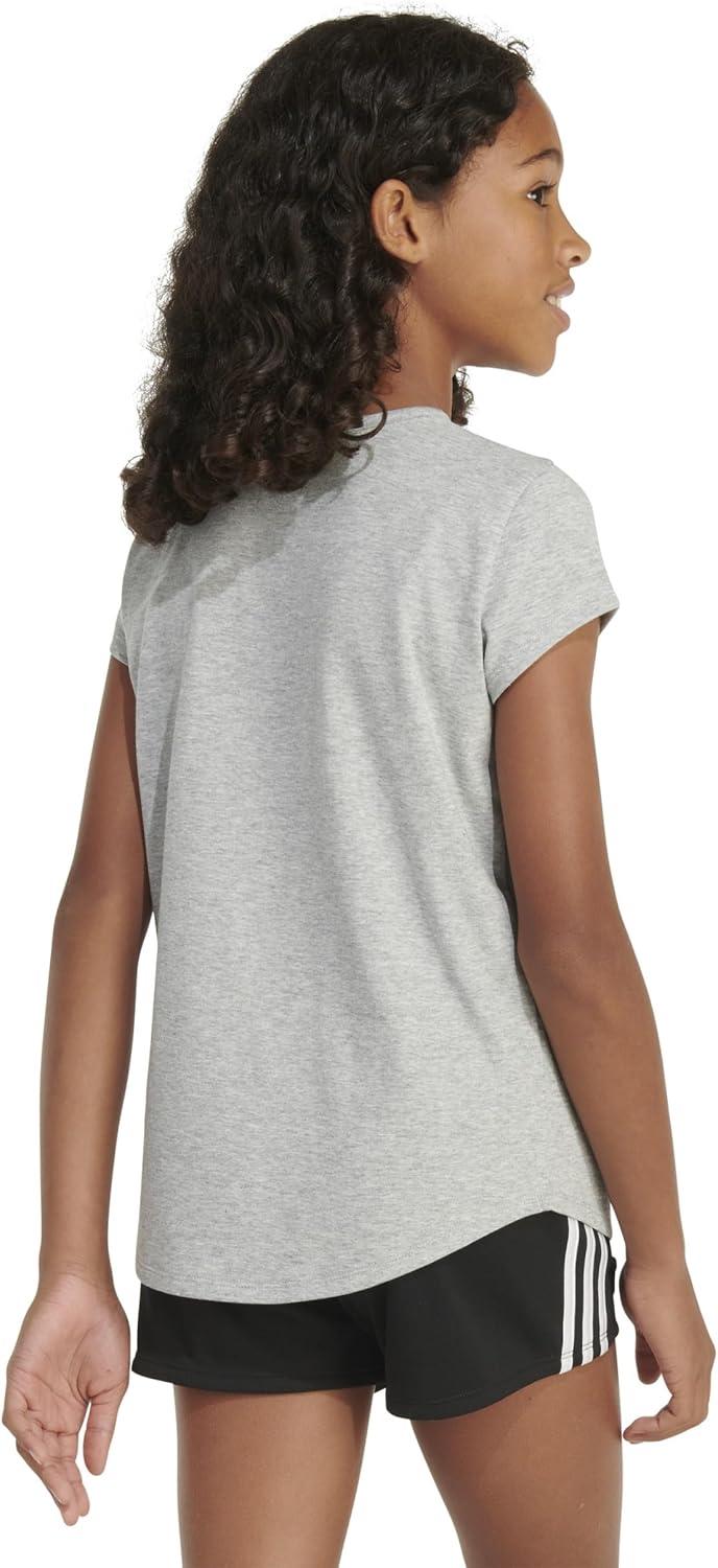 imageAdidas Girls Short Sleeve Cotton Scoop Neck Tee TShirtGrey Heather Pink Multi