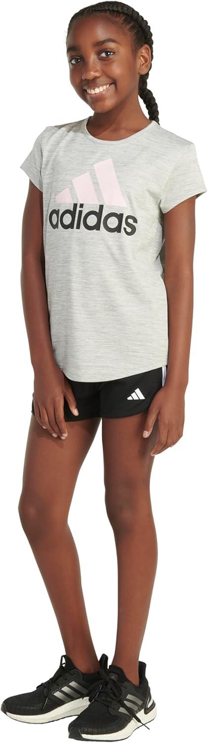 imageAdidas Girls Short Sleeve Cotton Scoop Neck Tee TShirtGrey Heather With Pink