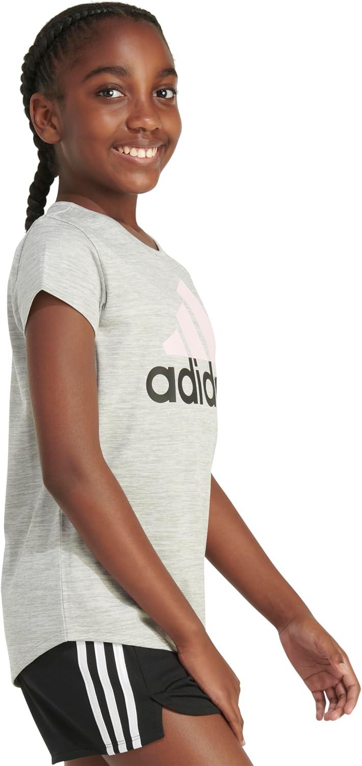 imageAdidas Girls Short Sleeve Cotton Scoop Neck Tee TShirtGrey Heather With Pink