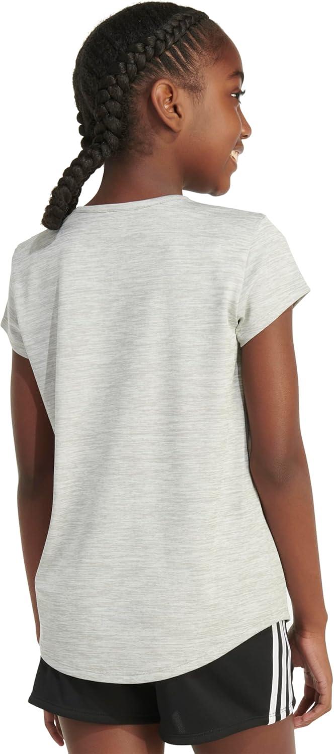 imageAdidas Girls Short Sleeve Cotton Scoop Neck Tee TShirtGrey Heather With Pink