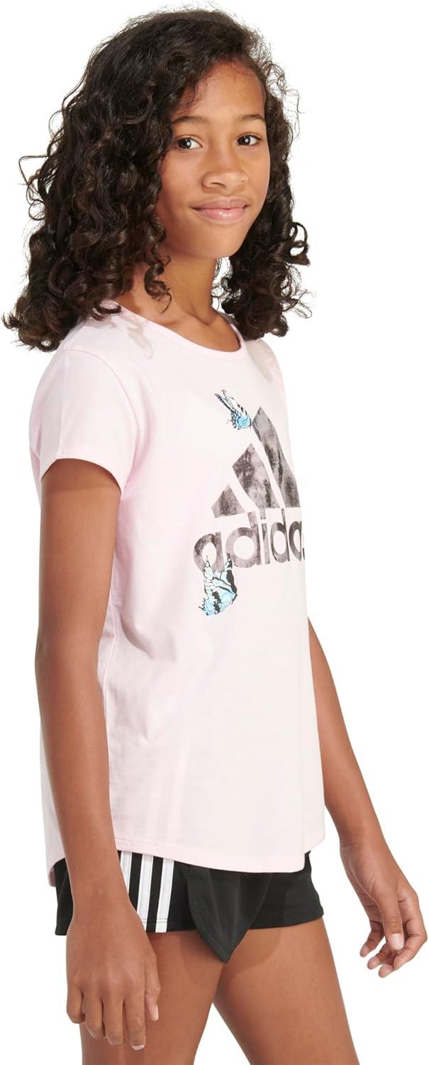 imageAdidas Girls Short Sleeve Cotton Scoop Neck Tee TShirtLight Pink W Butterflies
