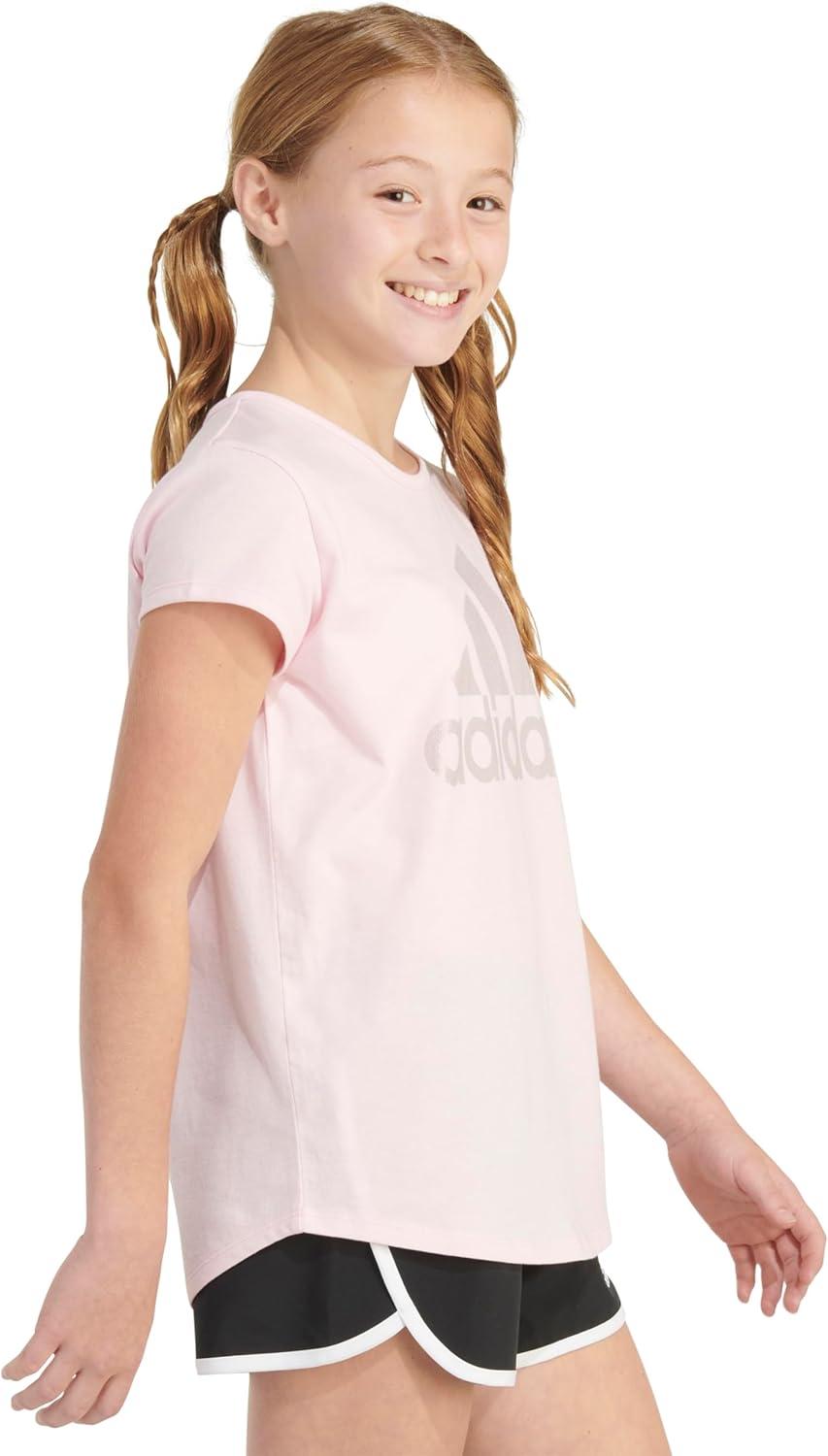 imageAdidas Girls Short Sleeve Cotton Scoop Neck Tee TShirtPink Sparkle