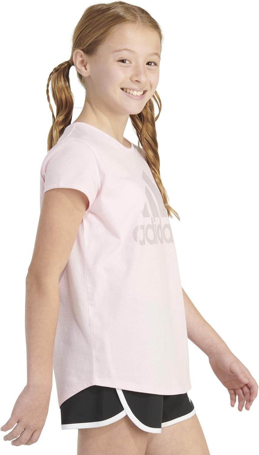 imageAdidas Girls Short Sleeve Cotton Scoop Neck Tee TShirtPink Sparkle