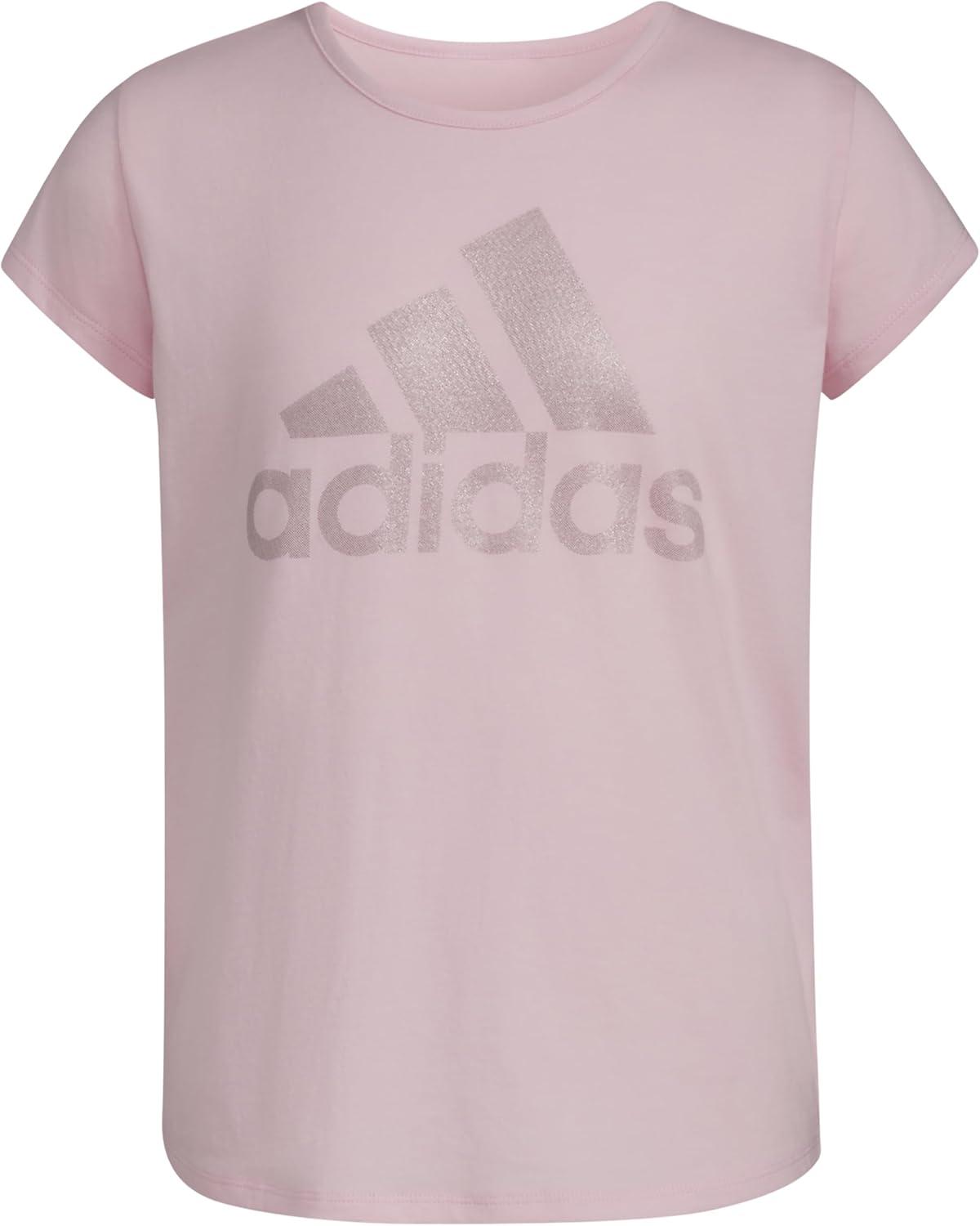 imageAdidas Girls Short Sleeve Cotton Scoop Neck Tee TShirtPink Sparkle