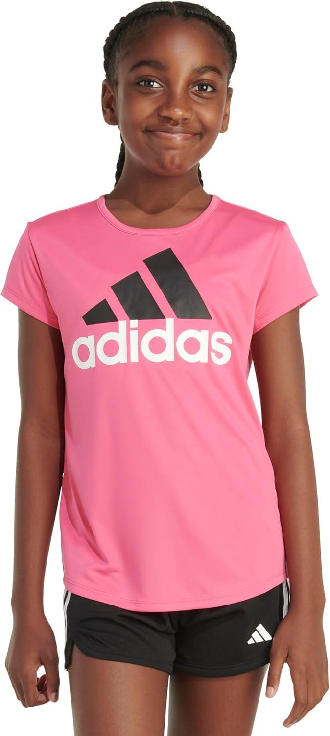 imageAdidas Girls Short Sleeve Cotton Scoop Neck Tee TShirtPulse Magenta