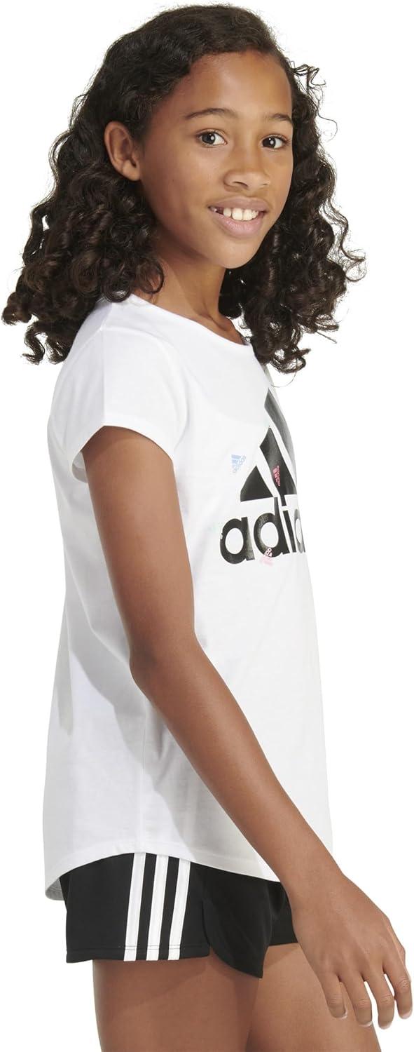 imageAdidas Girls Short Sleeve Cotton Scoop Neck Tee TShirtWhite Confetti