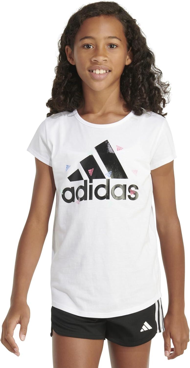 imageAdidas Girls Short Sleeve Cotton Scoop Neck Tee TShirtWhite Confetti