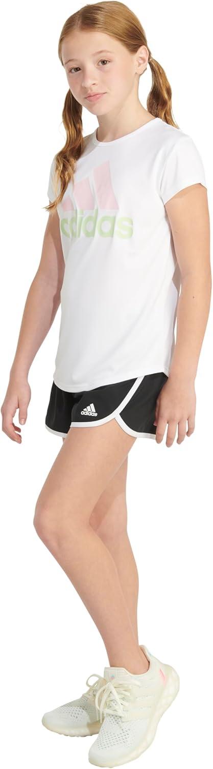 imageAdidas Girls Short Sleeve Cotton Scoop Neck Tee TShirtWhite Twocolor Logo