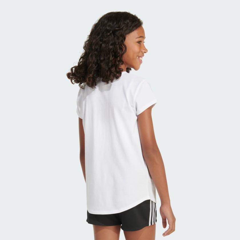 imageAdidas Girls Short Sleeve Cotton Scoop Neck Tee TShirtWhite With Light Blue