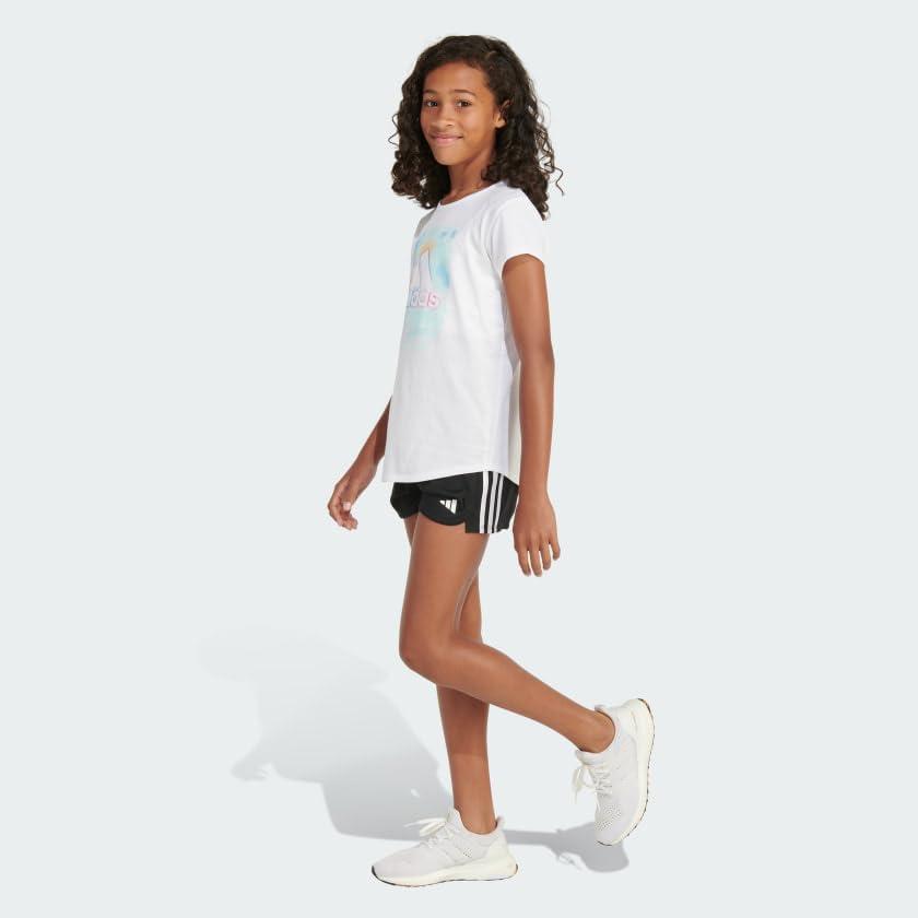 imageAdidas Girls Short Sleeve Cotton Scoop Neck Tee TShirtWhite With Light Blue
