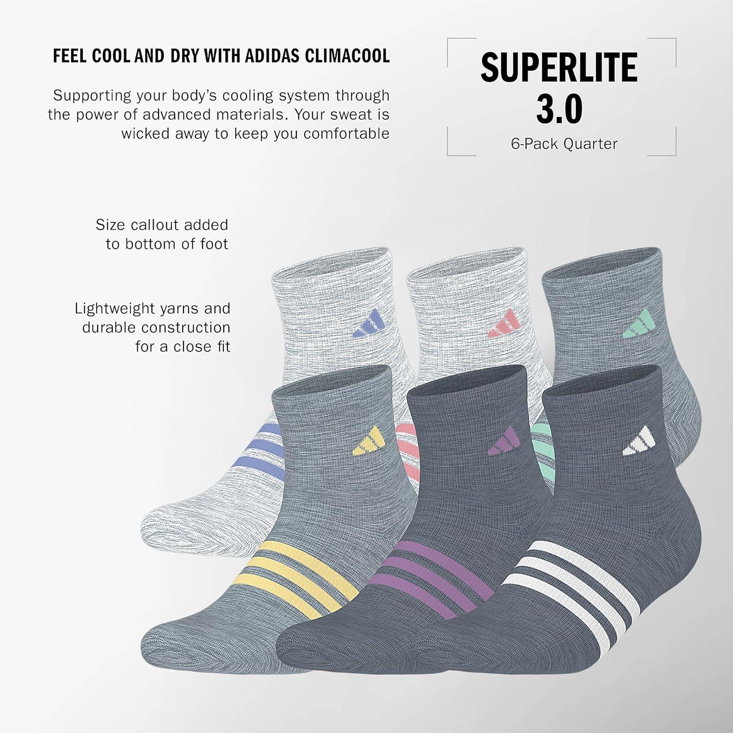 imageadidas Unisex Kids Quarter Ankle Socks for Boys and Girls Youth 6pack Superlite Breathable and Lightweight DiscontinuedBlue SparkSemi Pink SparkClear Mint GreenGirls