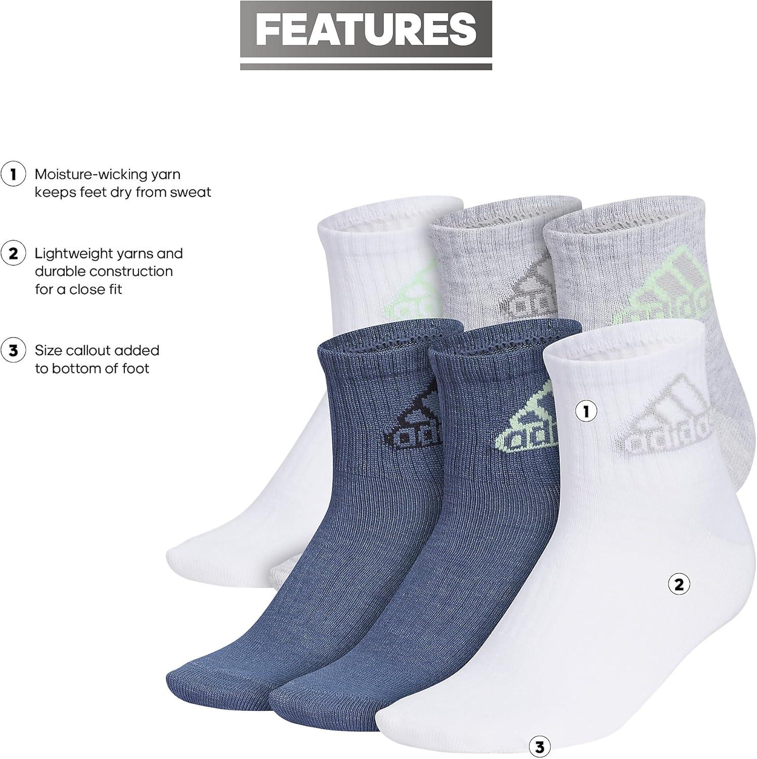 imageadidas Unisex Kids Quarter Ankle Socks for Boys and Girls Youth 6pack Superlite Breathable and Lightweight DiscontinuedCool Light HeatherSemi Green SparkPreloved Ink BlueClassic