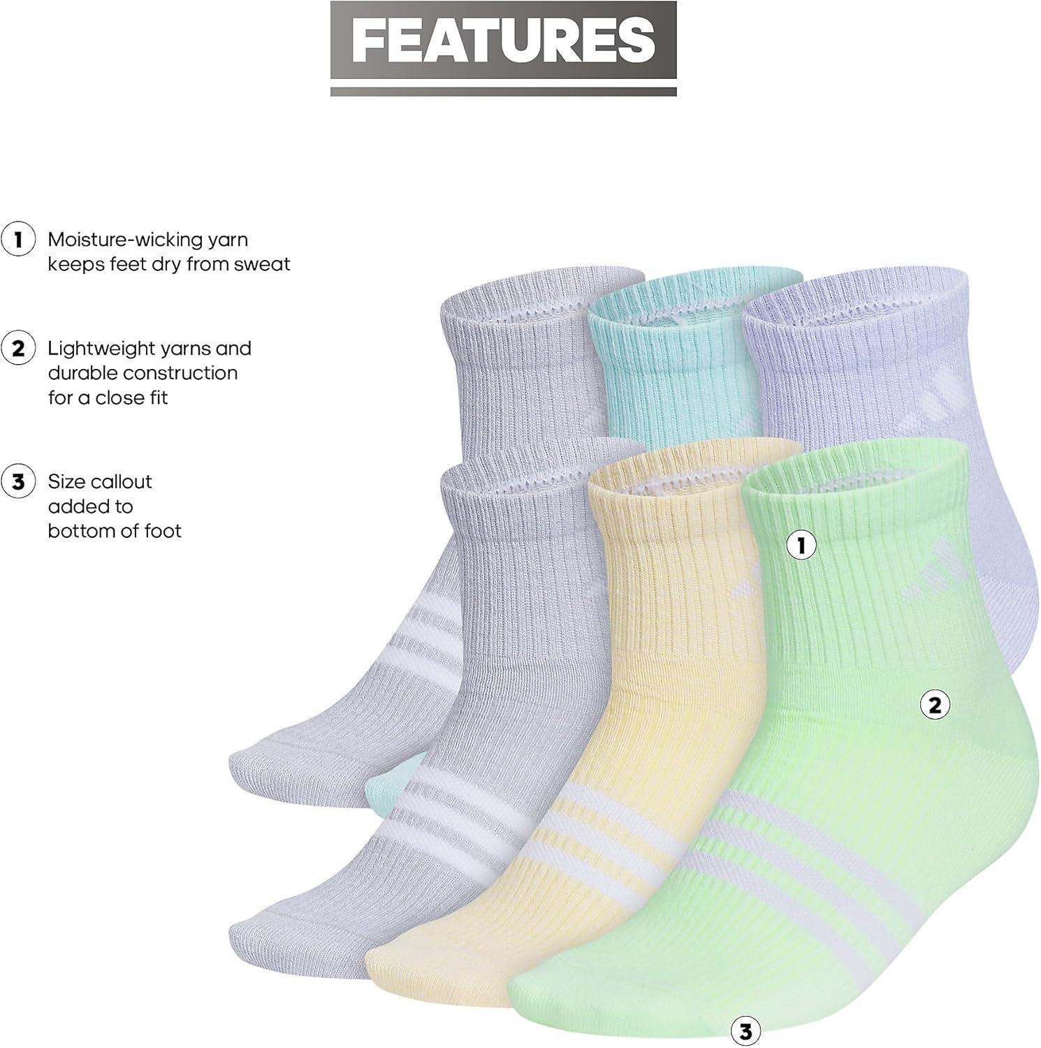 imageadidas Unisex Kids Quarter Ankle Socks for Boys and Girls Youth 6pack Superlite Breathable and Lightweight DiscontinuedViolet Tone PurpleEnergy AquaClear Onix GreyGirls