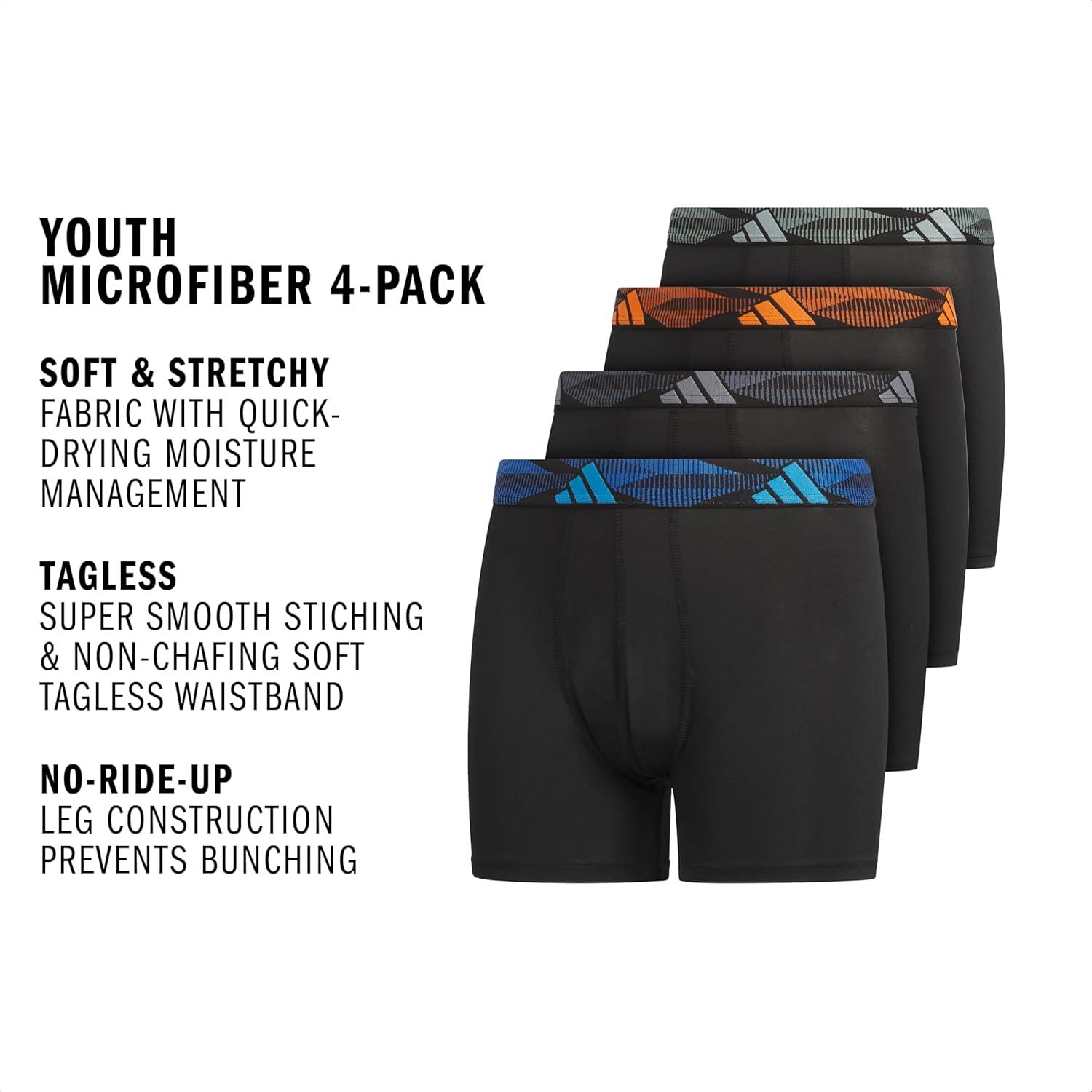 imageadidas Youth Microfiber Boxer Brief Multipack Athletic Underwear for Kids BoysBlackLucid AquamarinePure OrangeMicrofiber