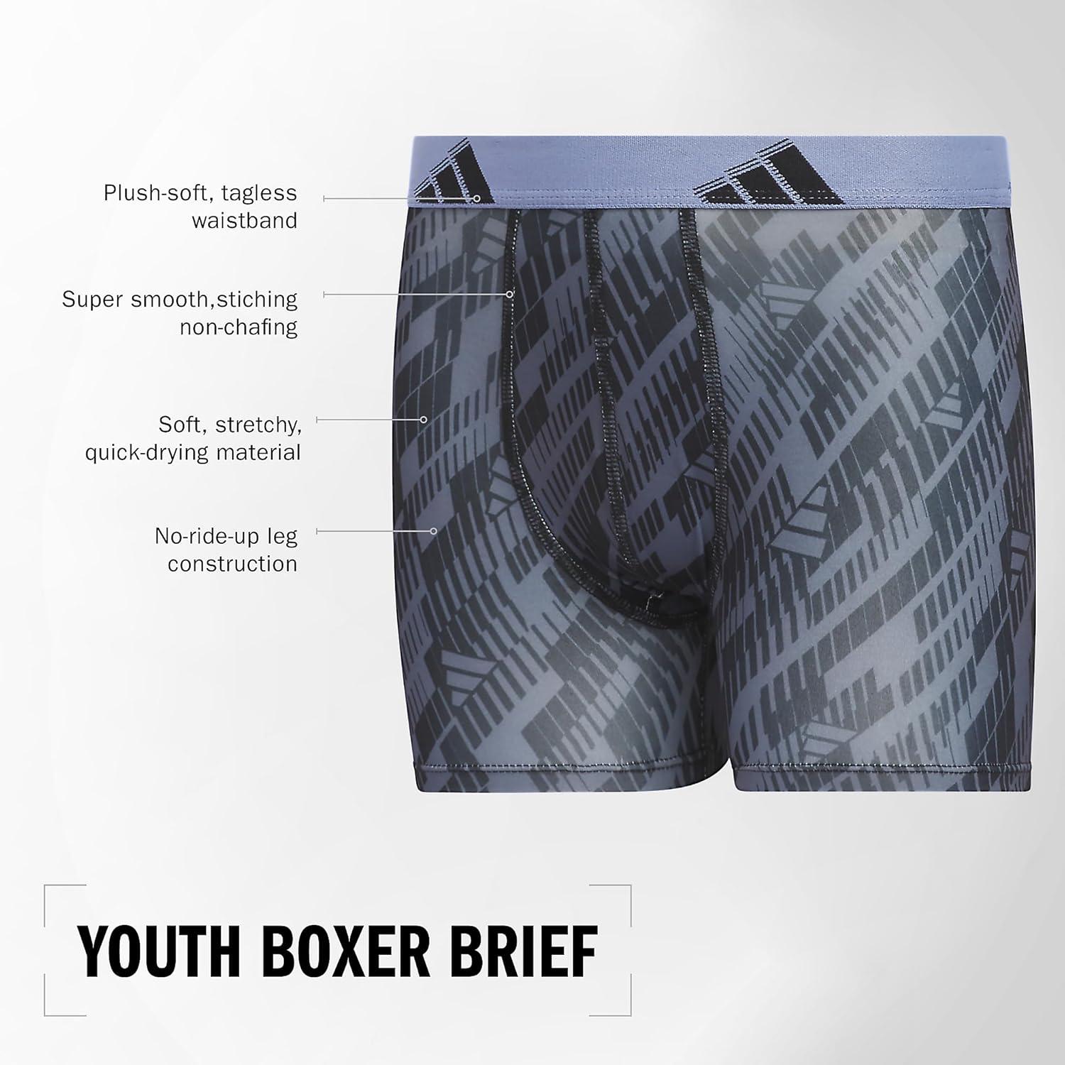 imageadidas Youth Microfiber Boxer Brief Multipack Athletic Underwear for Kids BoysBlackOnix GreyGreyMicrofiberGraphic