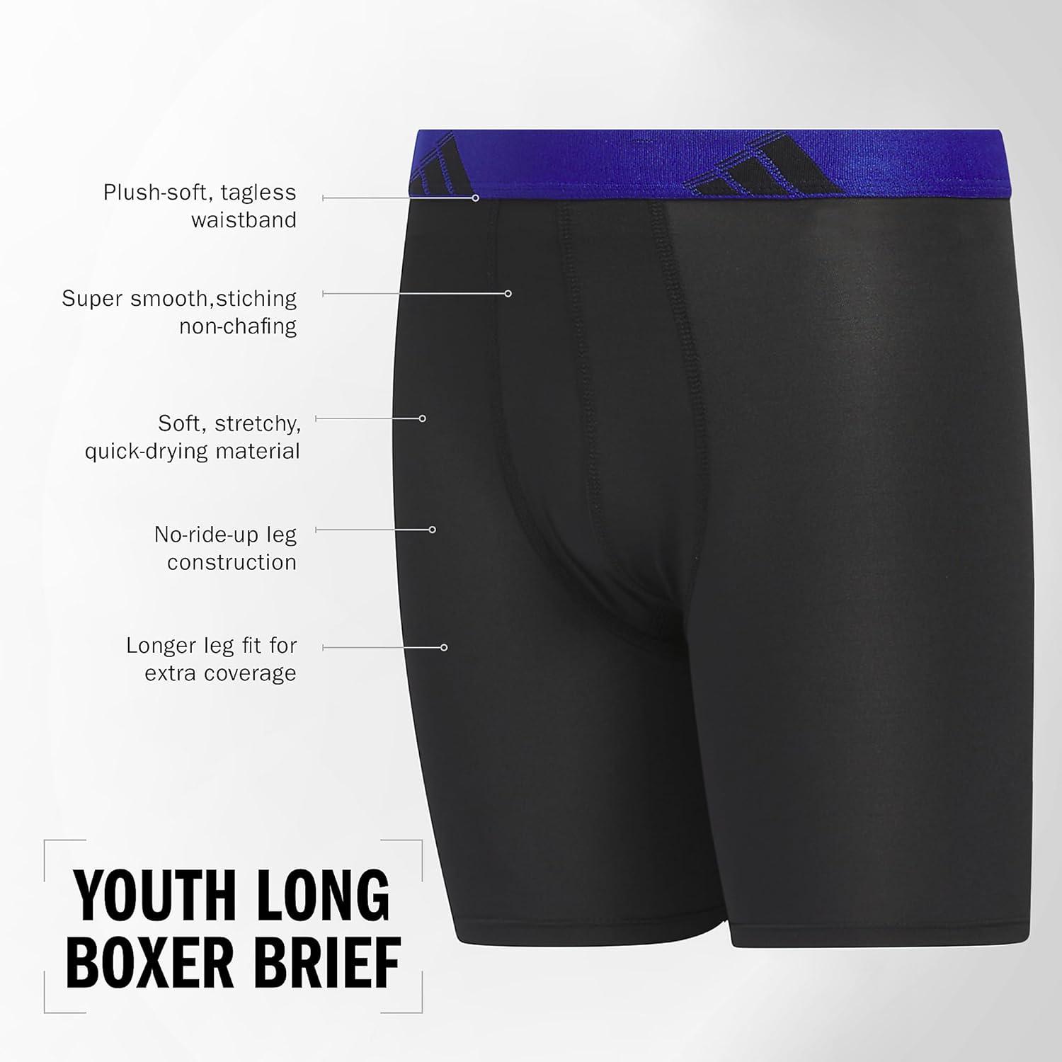 imageadidas Youth Microfiber Boxer Brief Multipack Athletic Underwear for Kids BoysBlackSemi Lucid BlueSignal GreenMicrofiber