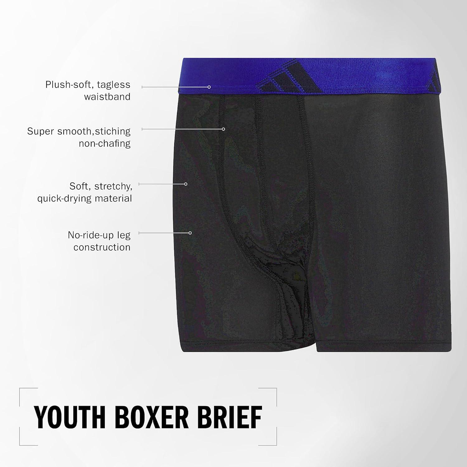 imageadidas Youth Microfiber Boxer Brief Multipack Athletic Underwear for Kids BoysBlue BurstBlackGreyMicrofiber