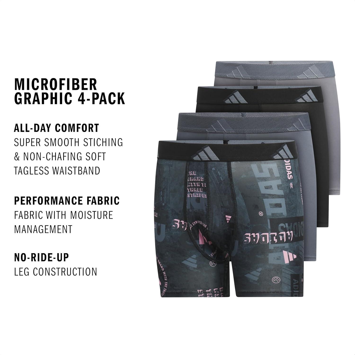 imageadidas Youth Microfiber Boxer Brief Multipack Athletic Underwear for Kids BoysUpscaled Mix Blacktrue PinkOnix GreyBlackMicrofiberGraphic