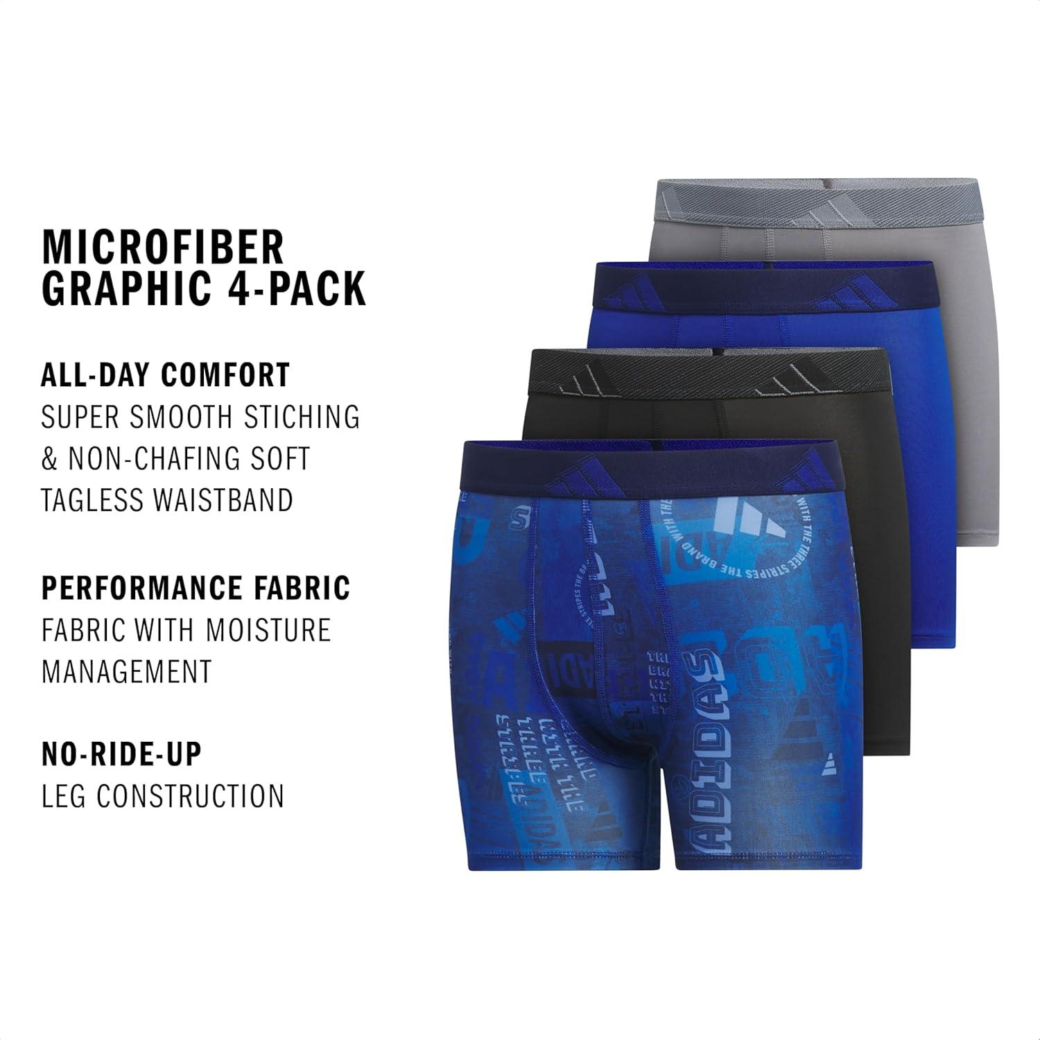 imageadidas Youth Microfiber Boxer Brief Multipack Athletic Underwear for Kids BoysUpscaled Mix Team Royal Blueblue FusionBlackTeam Royal BlueMicrofiberGraphic