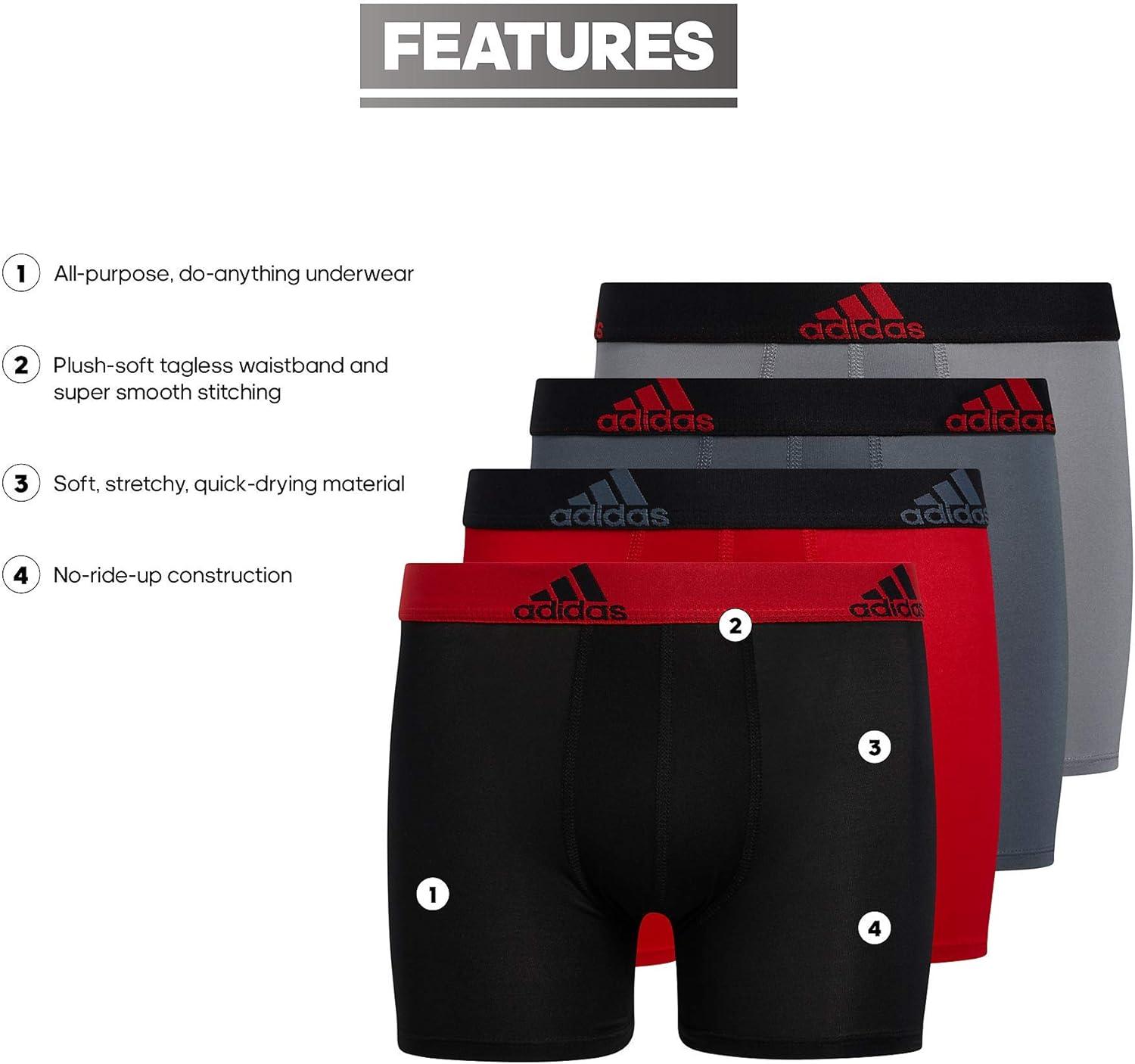 imageadidas Youth Performance 4Pack Boxer Brief DISCONTINUEDScarlet RedBlackGreyPerformance
